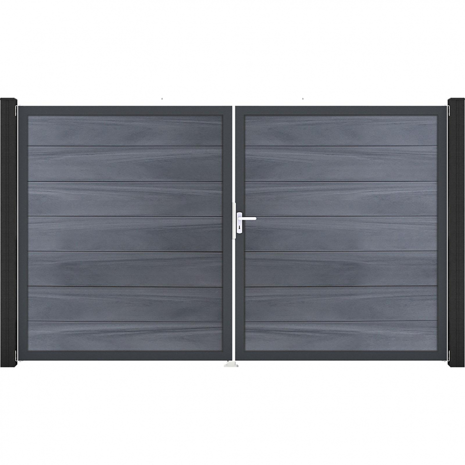 GroJa Doppeltor Solid Grande Steckzaun Steingrau co-extrudiert, DIN Links, Anthrazit DB 703