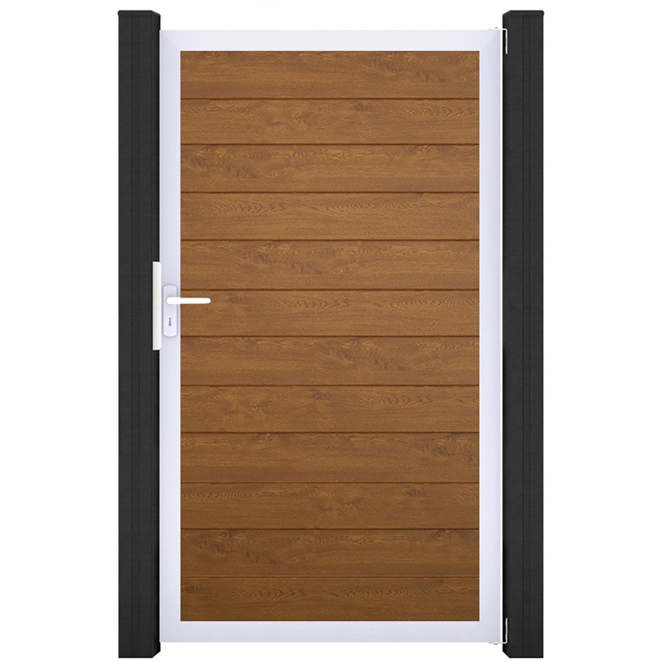 GroJa Einzeltor BasicLine schmal PVC-Steckzaun Golden Oak , Silber EV1
