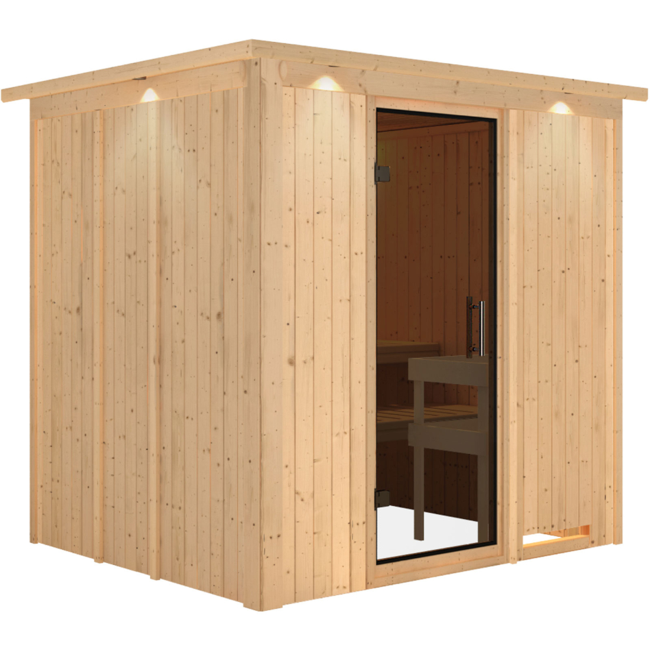 Sauna Karibu Daria, sans poêle, avec costière de toiture,graphit,Porte tout verre