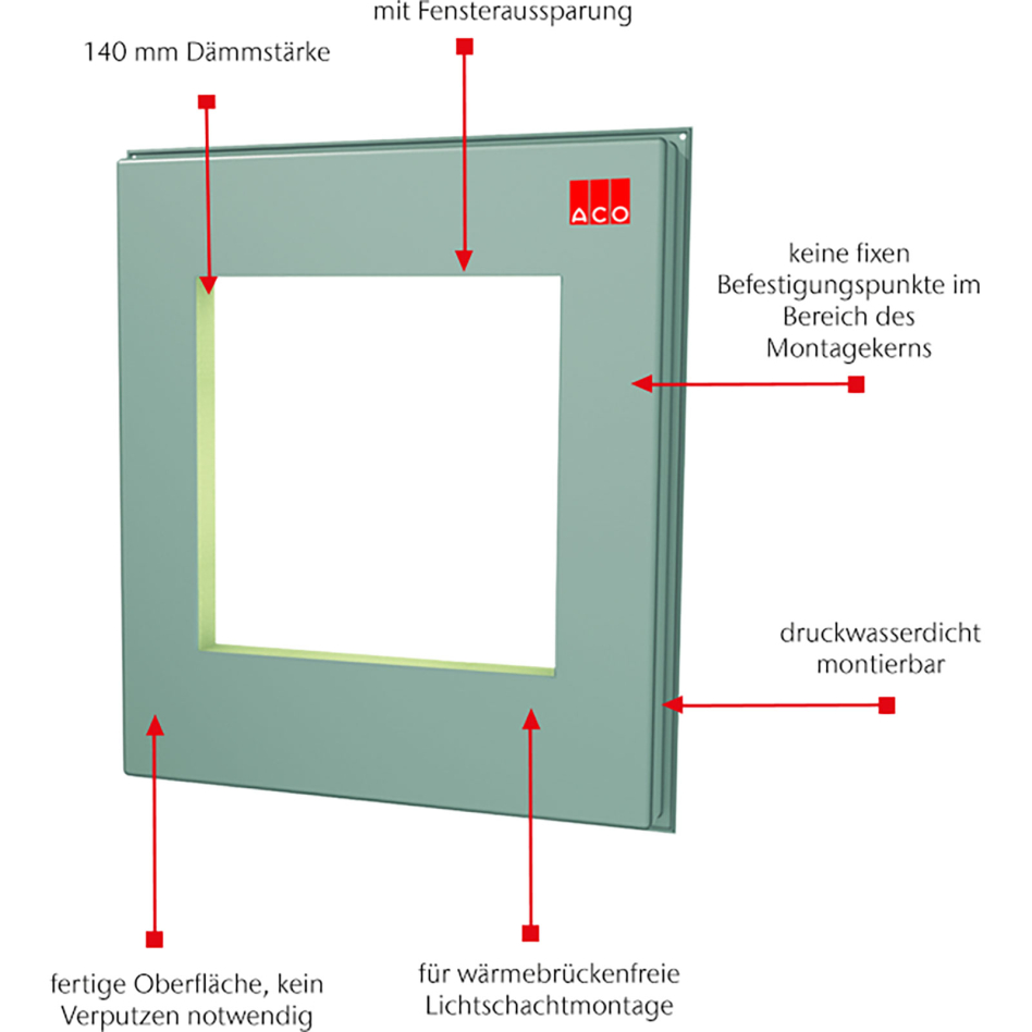 Plaque de montage ACO Therm Block étancheité cour anglaise, 46x71 cm, 123x140 cm,14 cm