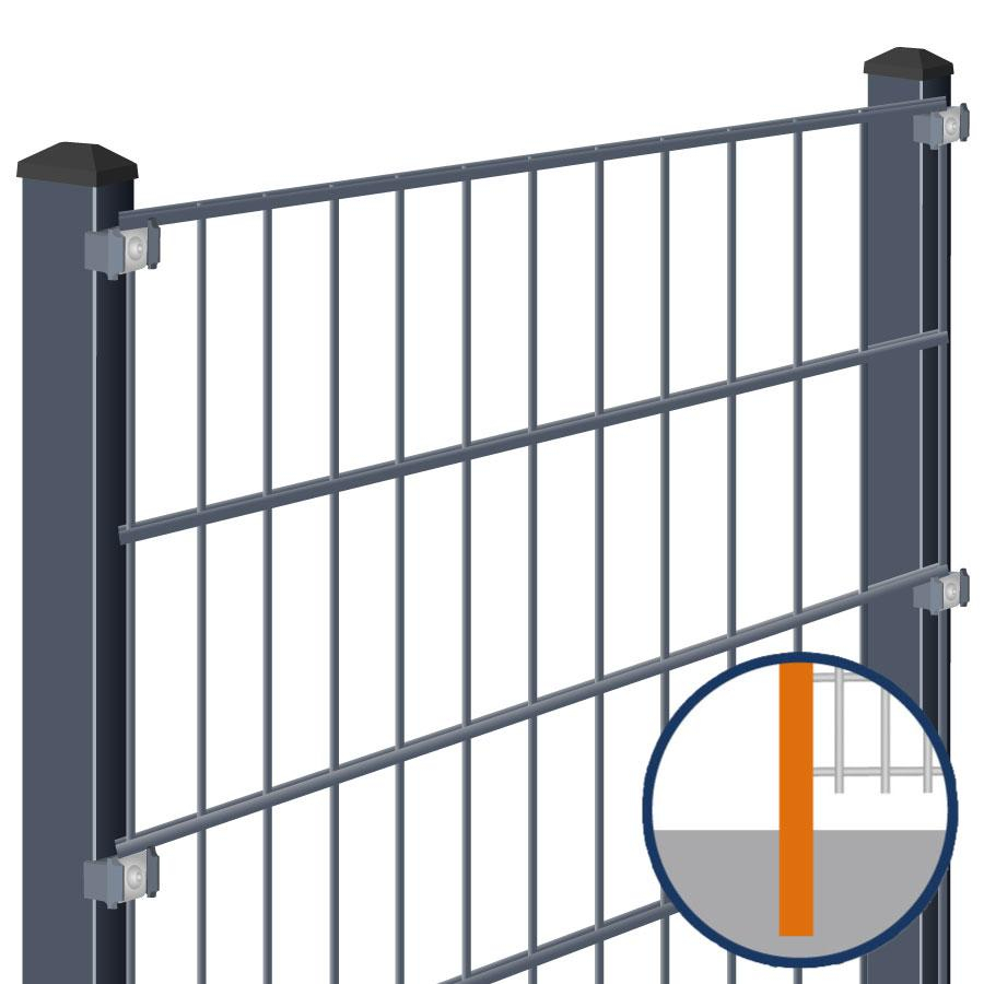 Doppelstabmattenzaun zum Einbetonieren Rundum-sorglos-Paket Anthrazit Komplettset, Halteplättchen, 2 Ecken,2030 mm,47,5 m,8/6/8 mm