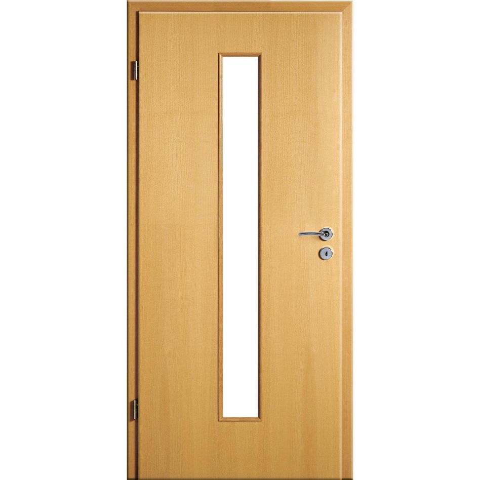 Kilsgaard Zimmertür mit Lichtausschnitt/Glas schmal mittig Buche Lamikor Typ 43/LA05 Rundkante, DIN Links, 610x2110 mm,ohne Verglasung