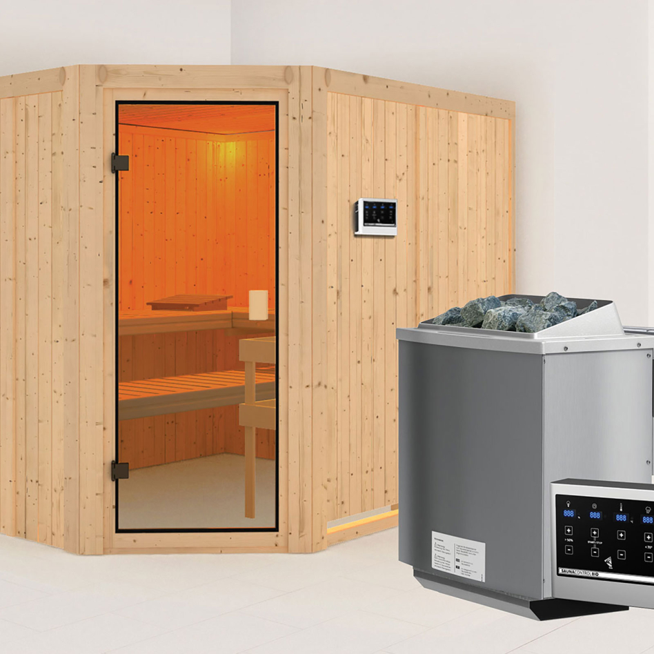 Sauna Karibu Woodfeeling Horna, 9 kW cmd ext. Easy Bio