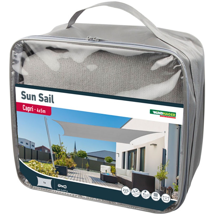 Windhager Sonnensegel CAPRI grau Sonnenschutz, 4x5 m, Rechteck
