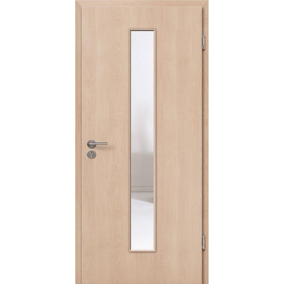 Kilsgaard Zimmertür mit Lichtausschnitt/Glas schmal mittig Nova Ahorn Lamikor Typ 43/LA05 Rundkante, DIN Rechts, 860x2110 mm,Klarglas (ESG)