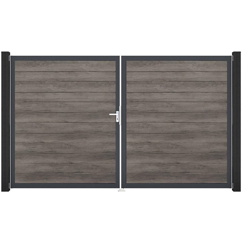 GroJa Doppeltor BasicLine schmal PVC-Steckzaun Monument Oak , DIN Links, Anthrazit DB 703