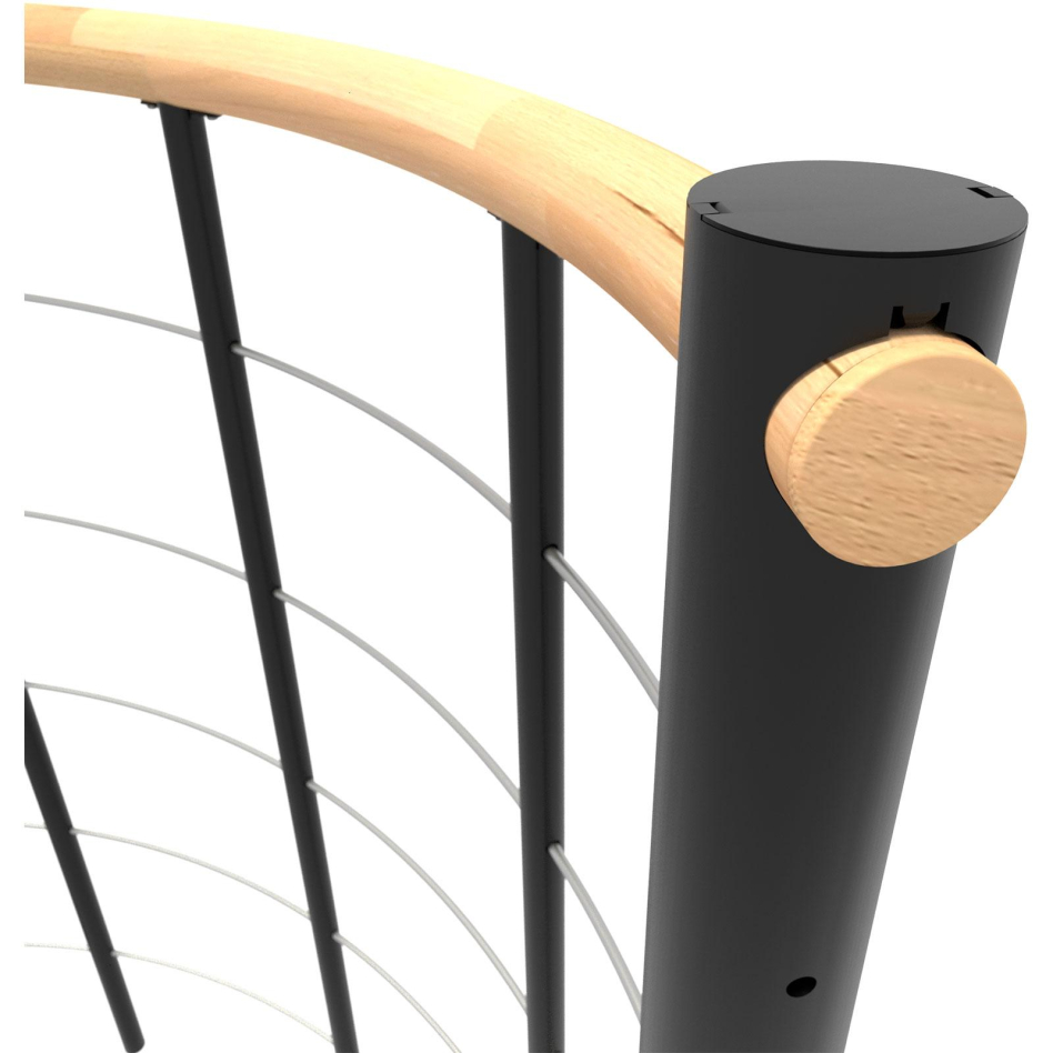 Minka balustrade noire avec câbles et main courante bois massif rond, 140 cm, Hêtre,laqué