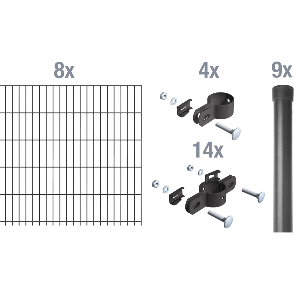 Alberts Einstabmatten Zaun-Set anthrazit, zum Einbetonieren, 125 cm, 16 m