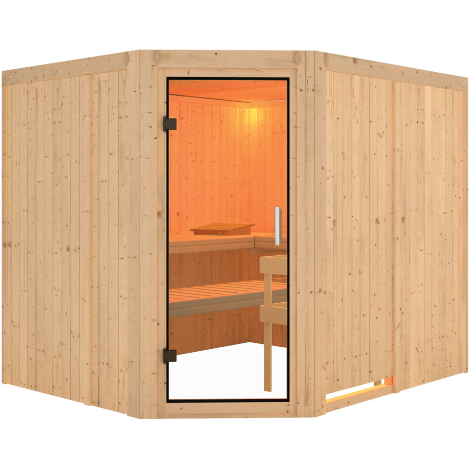 Karibu Sauna Malin, sans poêle, Porte tout verre,sans corniche,vitrage claire