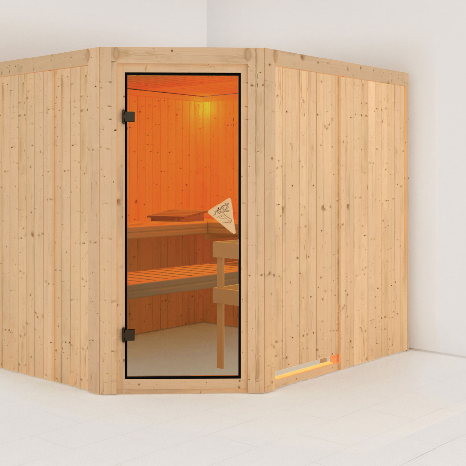 Karibu Sauna Malin, sans poêle, bronzé,Porte tout verre,sans corniche