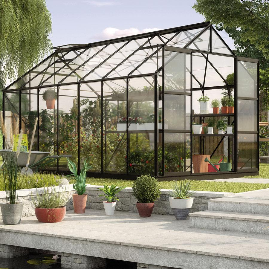Vitavia Gewächshaus Uranus Tomatenhaus Schwarz, 3 mm, 445x257x248 cm (LxBxH),ESG (Einscheibensicherheitsglas, kristallklar)