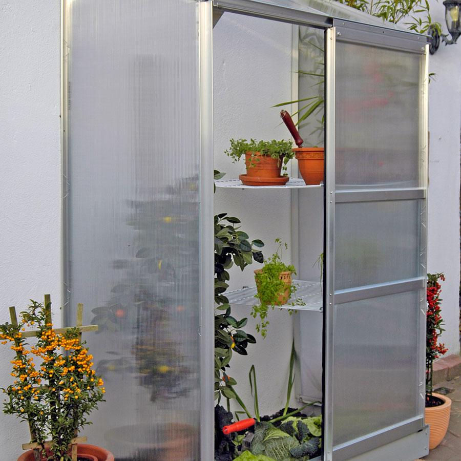 Vitavia Anlehngewächshaus Styx Tomatenhaus Silber, 4 mm, 69x131x182 cm (LxBxH),HKP (Hohlkammerplatten)