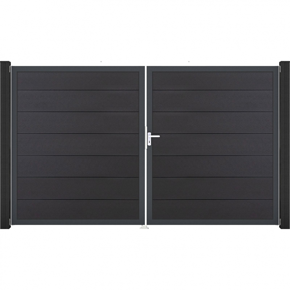 GroJa Doppeltor Solid Grande Steckzaun Anthrazitgrau , DIN Rechts, Anthrazit DB 703