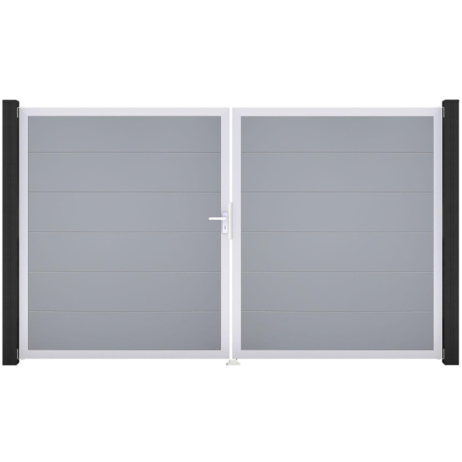 GroJa Doppeltor BasicLine PVC-Steckzaun Silbergrau , DIN Links, Silber EV1