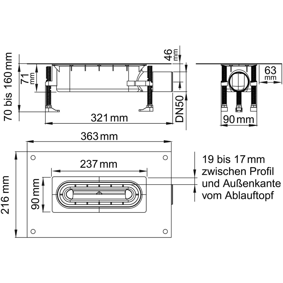 Boîte de siphon ACO ShowerDrain S+ drainage de douche, 30 mm Sperrwasserhöhe