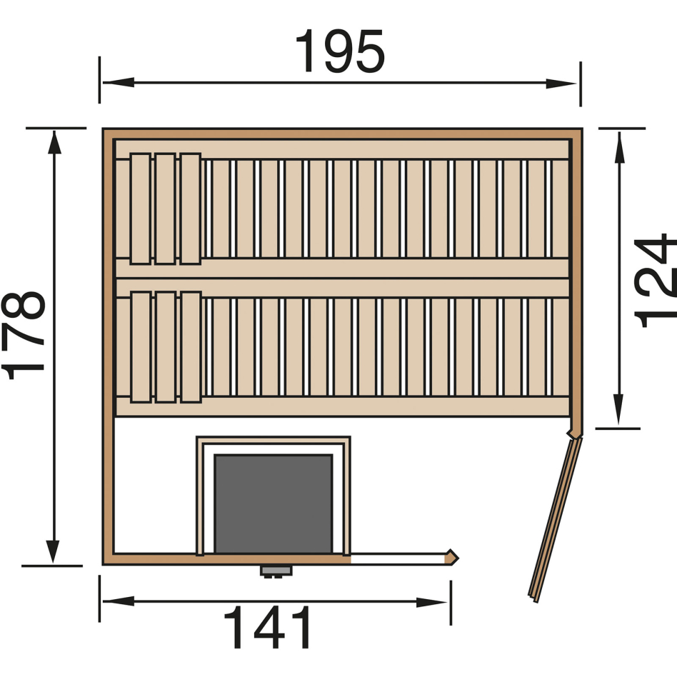 weka Sauna Holzsauna TURKU Premium, Glastür & Fensterelement, 195x178 cm,mit 7,5 kW OS Klassikofen
