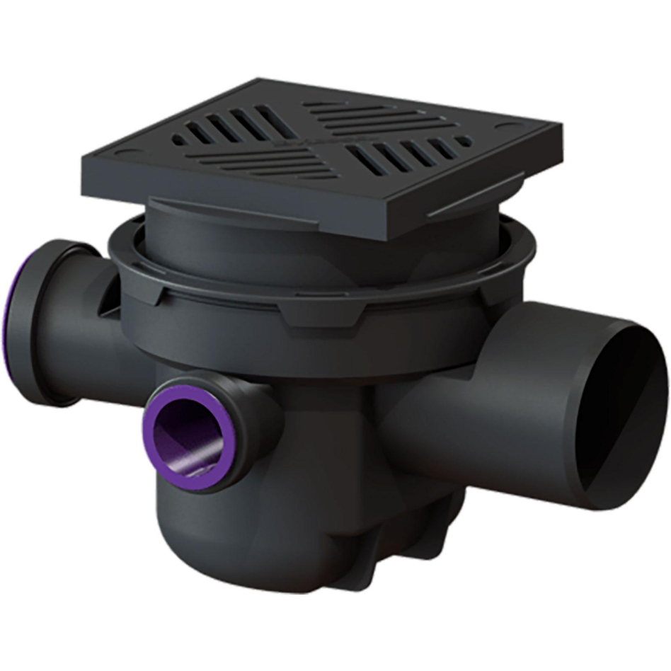 Siphon de cave KESSEL à 3 arrivées 200x200 mm, Grille à fentes en plastique