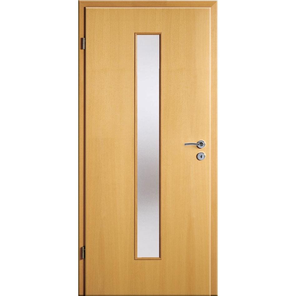 Kilsgaard Zimmertür mit Lichtausschnitt/Glas schmal mittig Buche Lamikor Typ 43/LA05 Rundkante, DIN Links, 860x2110 mm,Mastercarré (ESG)