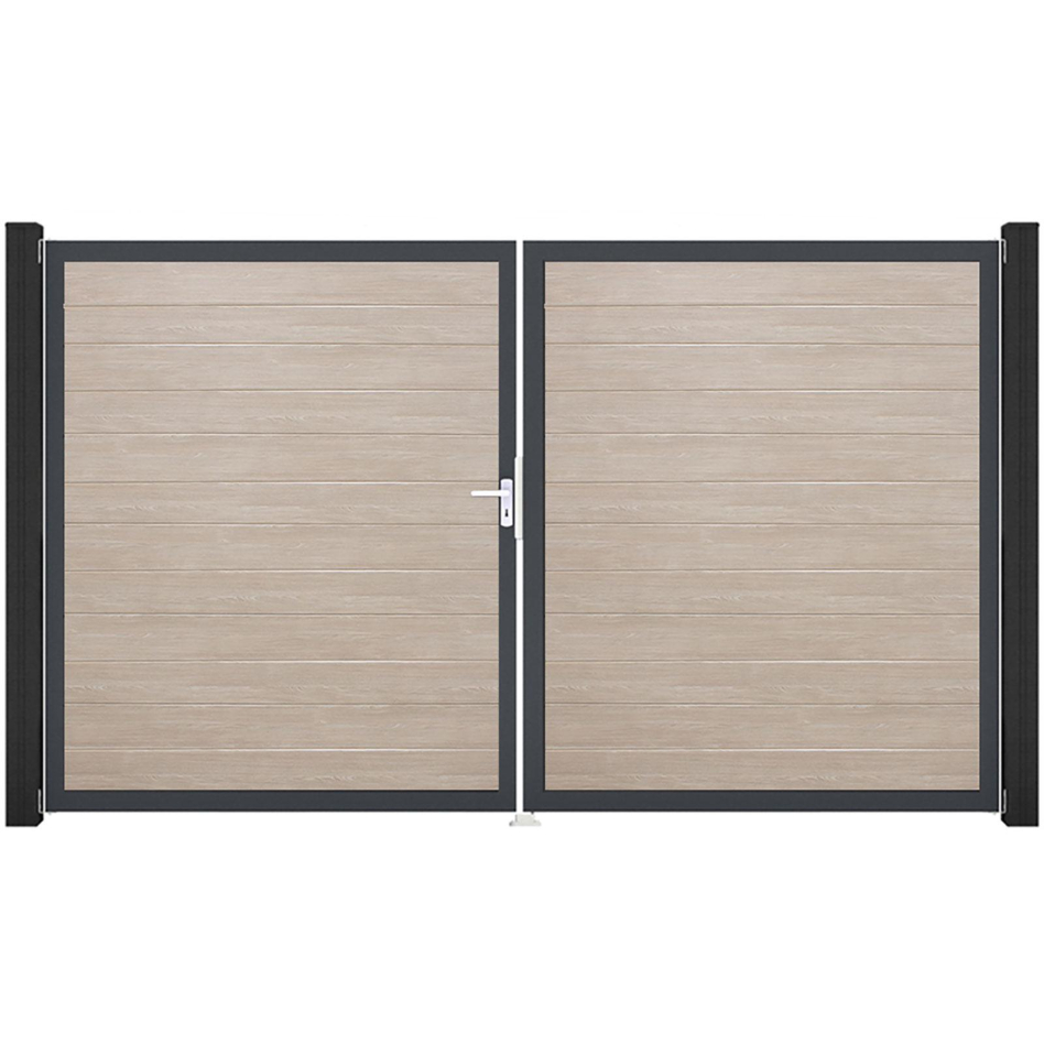 GroJa Doppeltor BasicLine schmal PVC-Steckzaun Sheffield Oak , DIN Links, Anthrazit DB 703