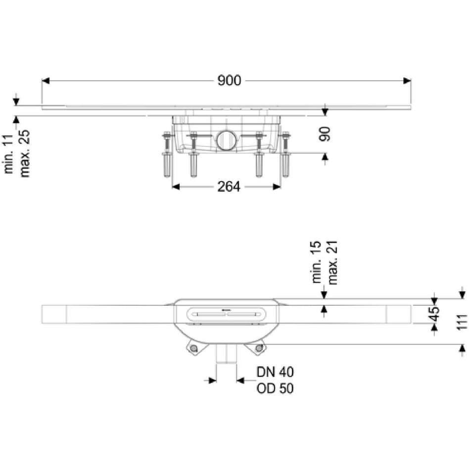 KESSEL Caniveau de douche Linearis Infinity 90 DN 50 inox brossé, 900 mm