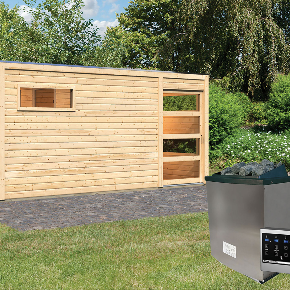 Maison de sauna en bois Karibu Hygge naturel, 9 kW cmd ext. Easy Finnisch