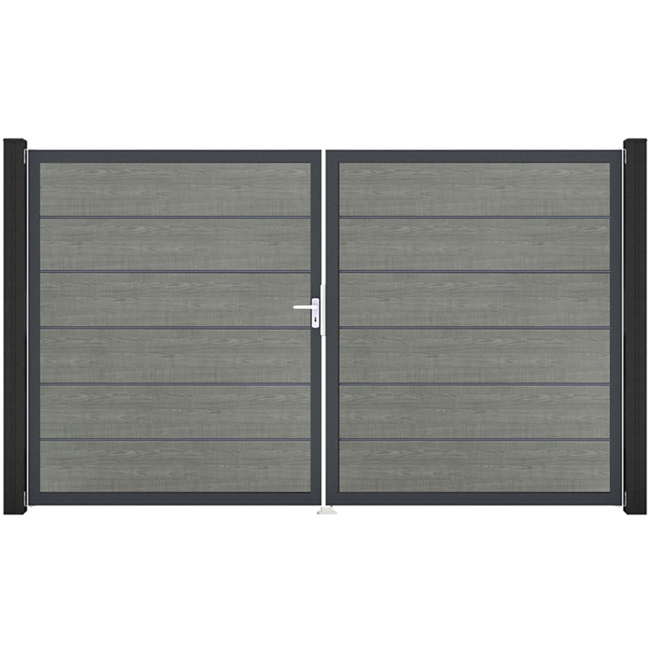 GroJa Doppeltor BasicLine Premium PVC-Steckzaun Grey Ash Cut , DIN Rechts, Anthrazit DB 703