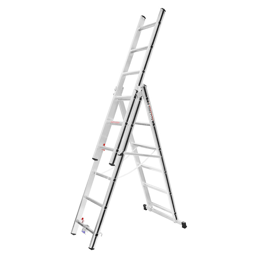 Hymer ALU-PRO Mehrzweckleiter dreiteilig Aluminium, 3x6 Sprossen