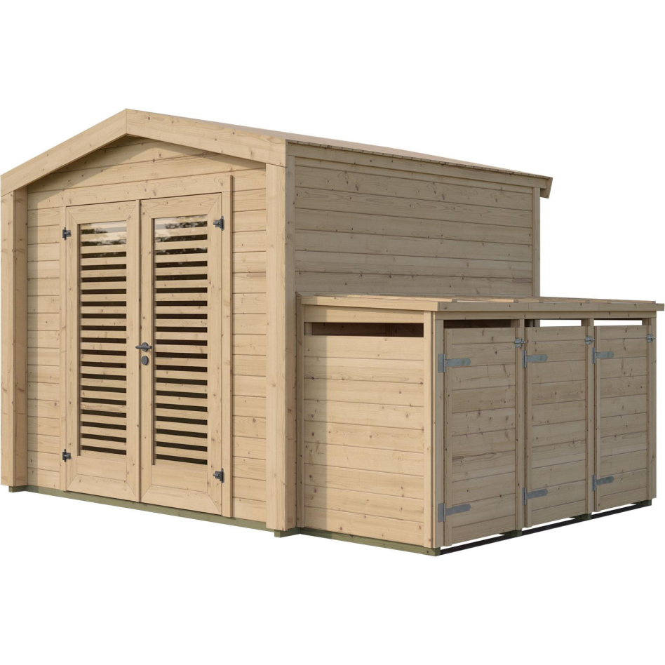 weka Gartenhaus Killarney Naturbelassen inkl. 3er Mülltonnenbox, Nein, 250x250 cm,innen Lamellen, außen verglast