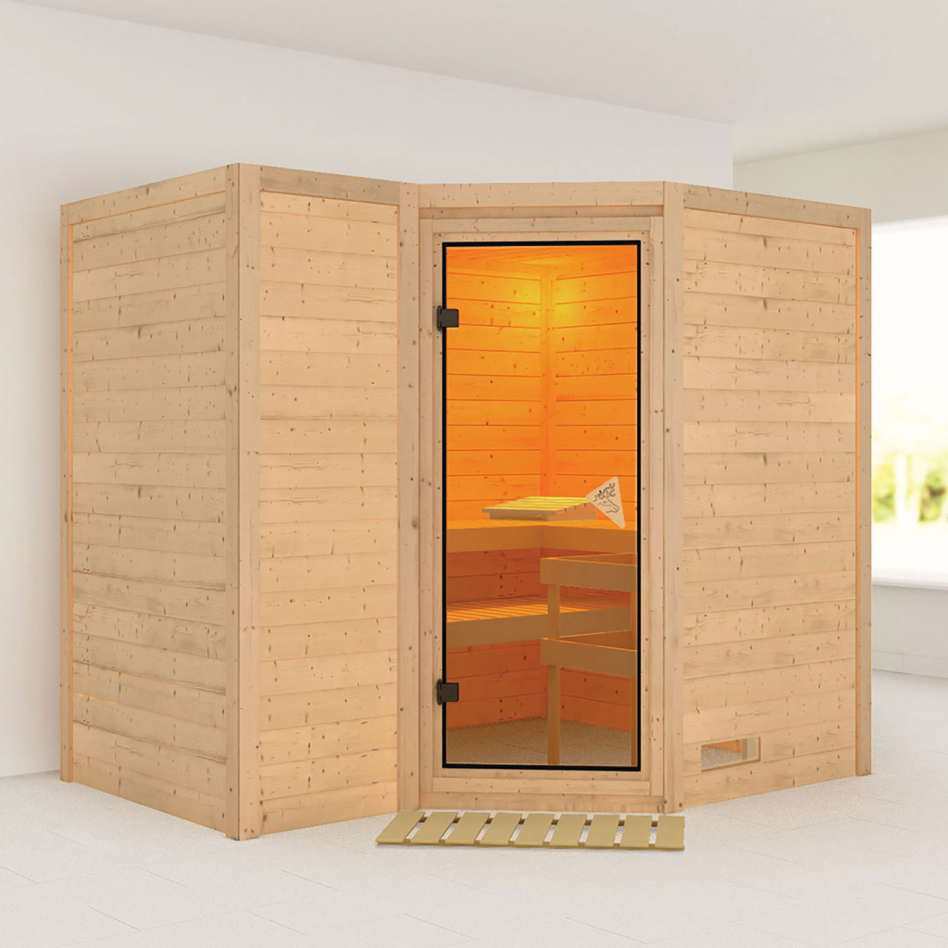 Karibu Sauna Sahib 2, sans poêle, bronzé,Porte tout verre,sans corniche