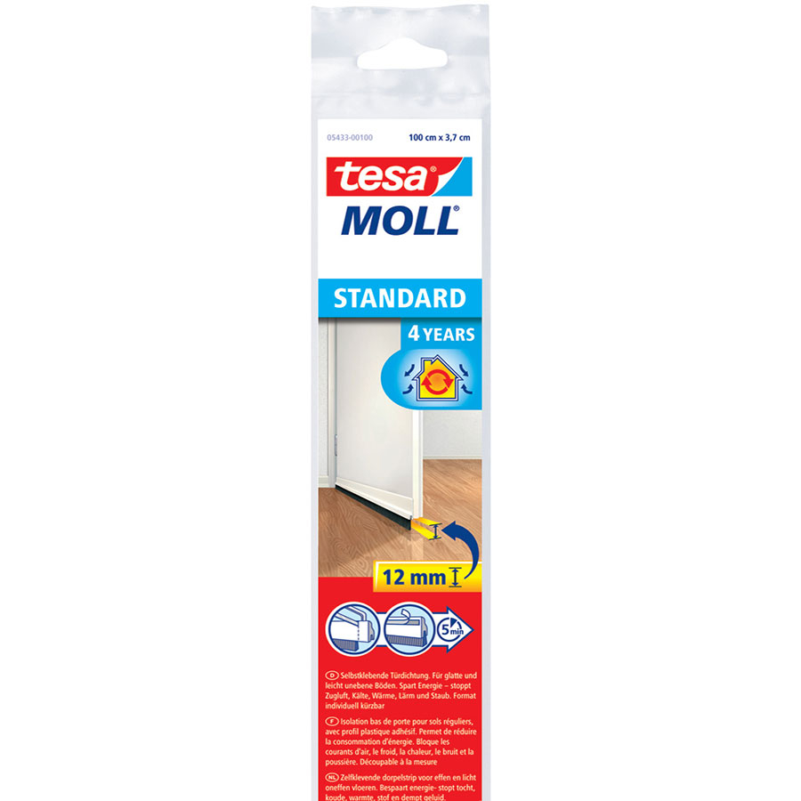 tesamoll Standard Türdichtschiene für glatte Böden Türdichtung, Weiß