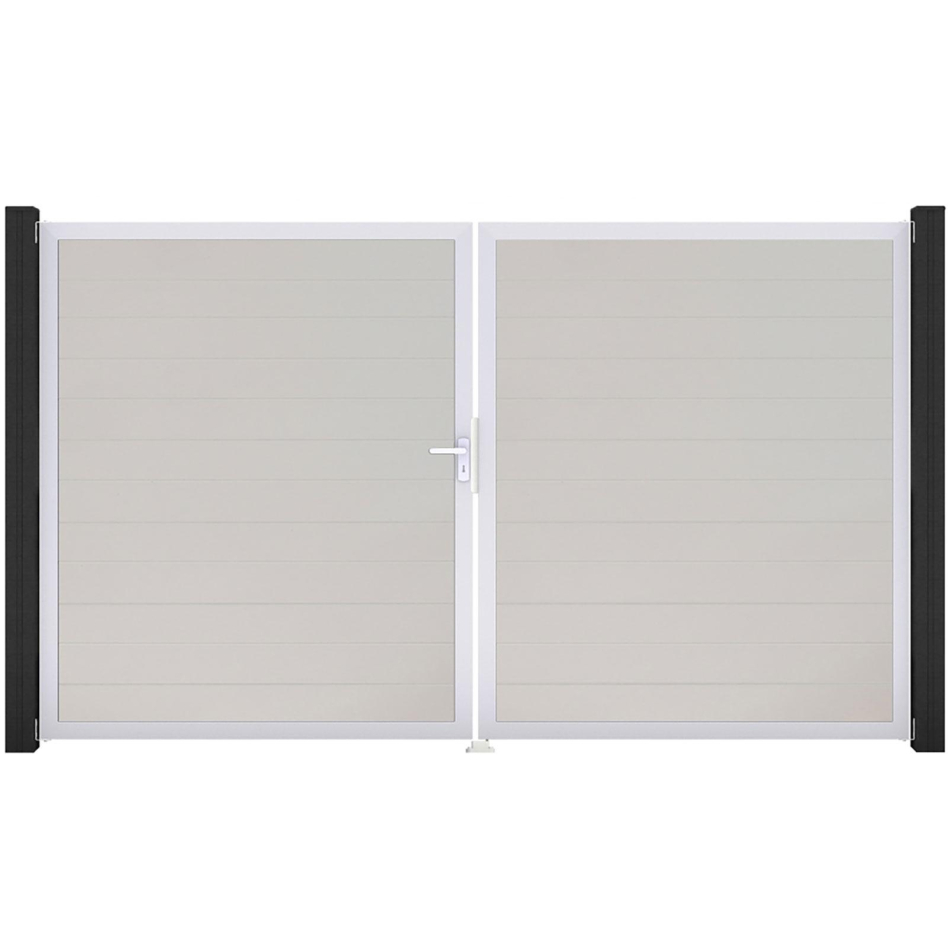 GroJa Doppeltor BasicLine schmal PVC-Steckzaun Weiß , DIN Links, Silber EV1