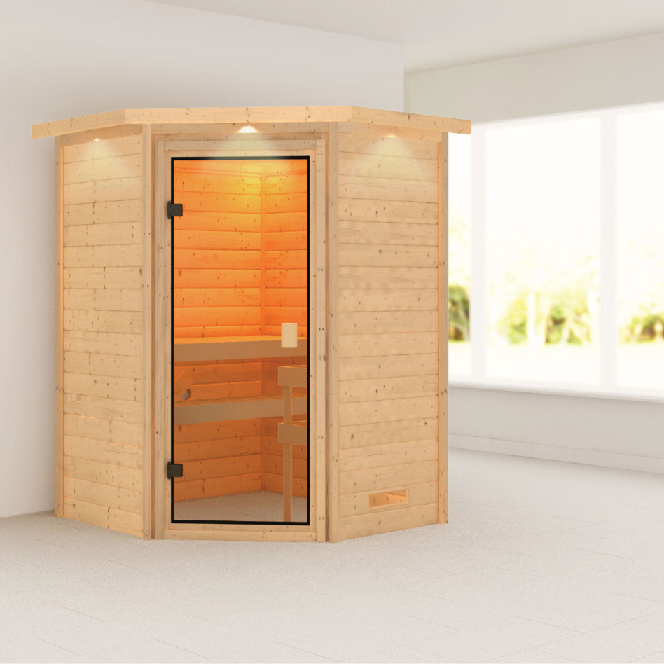 Sauna Karibu Woodfeeling Antonia, sans poêle, avec costière de toiture