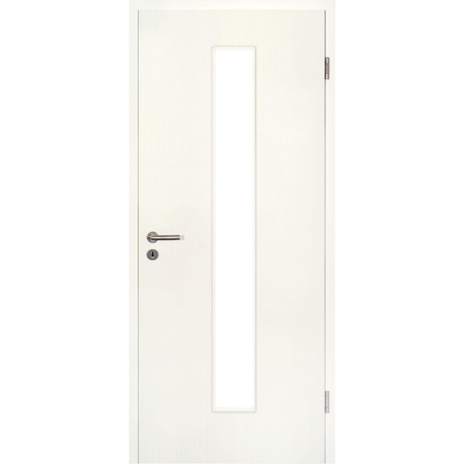 Kilsgaard Zimmertür mit Lichtausschnitt/Glas schmal mittig Esche weiß Lamikor Typ 43/LA05 Rundkante, DIN Rechts, 860x1985 mm,ohne Verglasung