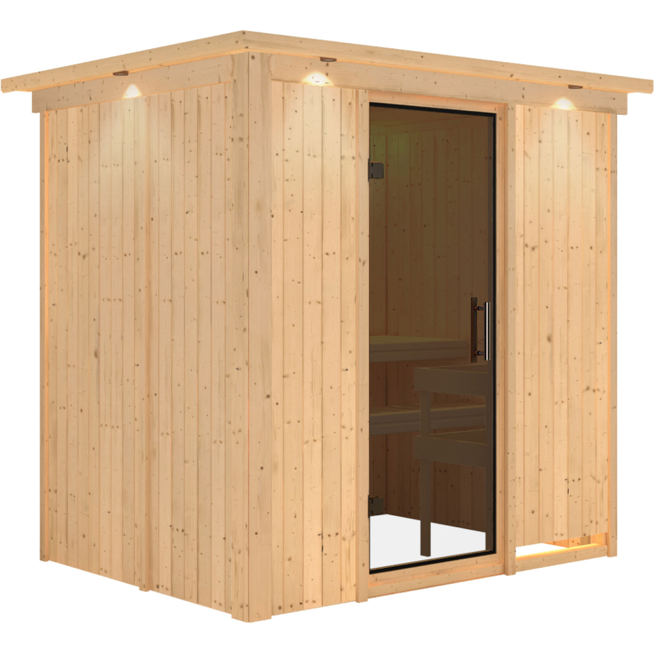 Karibu Sauna Fanja, sans poêle, avec costière de toiture,graphit,Porte tout verre