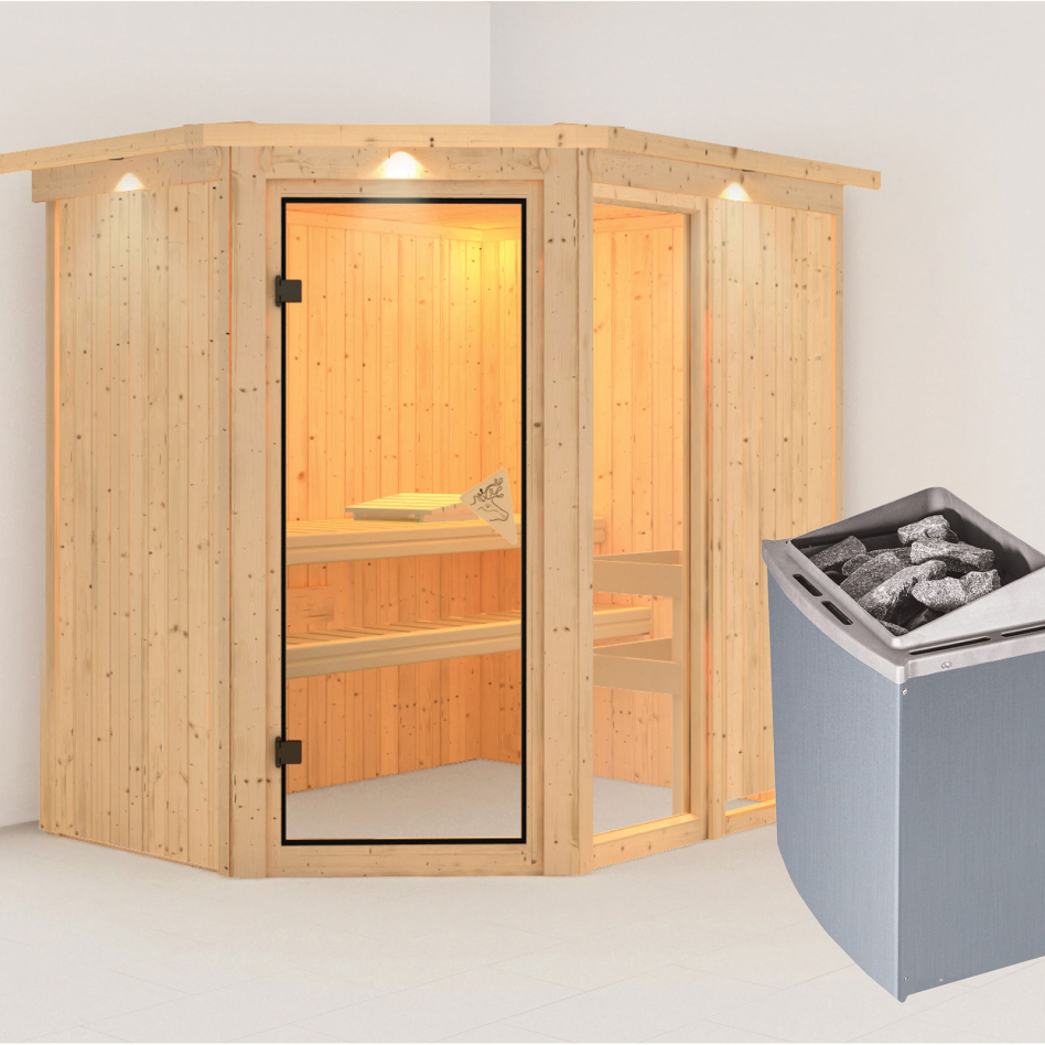 Karibu Sauna Fiona 1, 9 kW cmd intégrée, avec costière de toiture