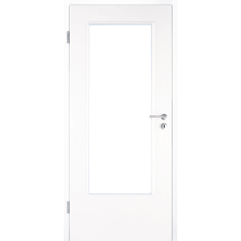 Kilsgaard Zimmertür mit Lichtausschnitt/Glas Weiß lackiert Lamikor Typ 43/LA Rundkante, DIN Links, 610x1985 mm,ohne Verglasung