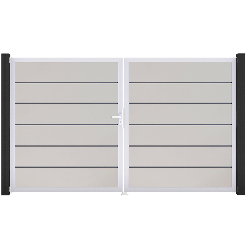 GroJa Doppeltor BasicLine Premium PVC-Steckzaun Weiß , DIN Links, Silber EV1