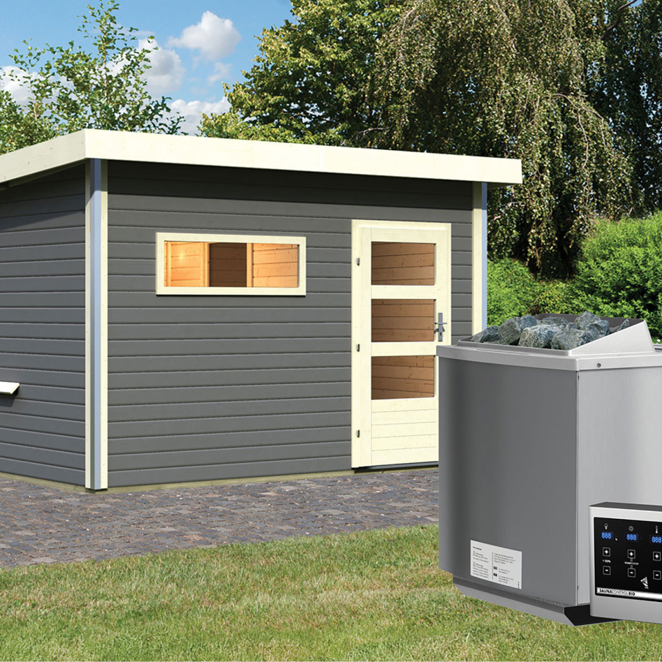 Maison de sauna Karibu Skrollan 3 Terragrau, 9 kW cmd ext. Easy Bio