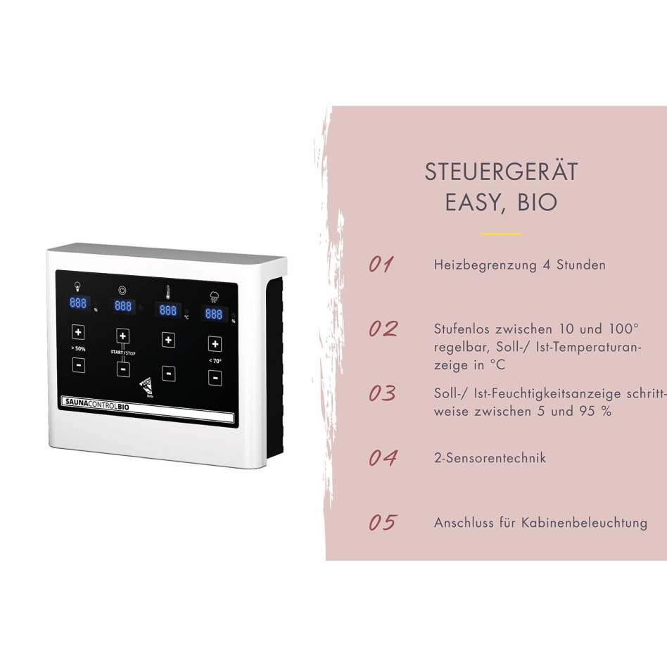 Karibu Fasssauna 3 naturbelassen, 9 kW ext. Steuerung Easy Bio