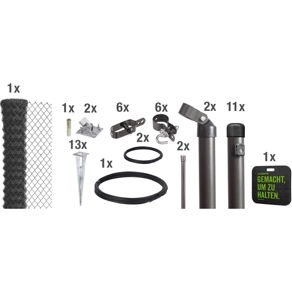 Alberts Maschendrahtzaun Set anthrazit-metallic, 100 cm, 25 m,Aufschrauben