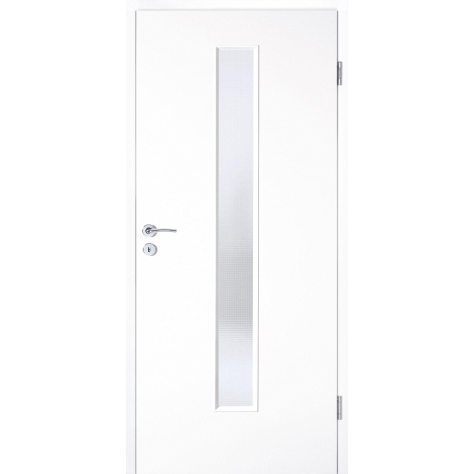 Kilsgaard Zimmertür mit Lichtausschnitt/Glas schmal mittig Weiß lackiert Lamikor Typ 43/LA05 Rundkante, DIN Rechts, 860x2110 mm,Mastercarré (ESG)