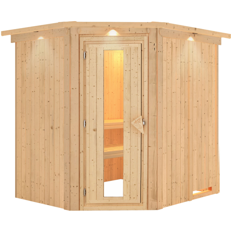 Sauna Karibu Lilja, sans poêle, avec costière de toiture,Porte en bois avec vitrage isolant,vitrage claire