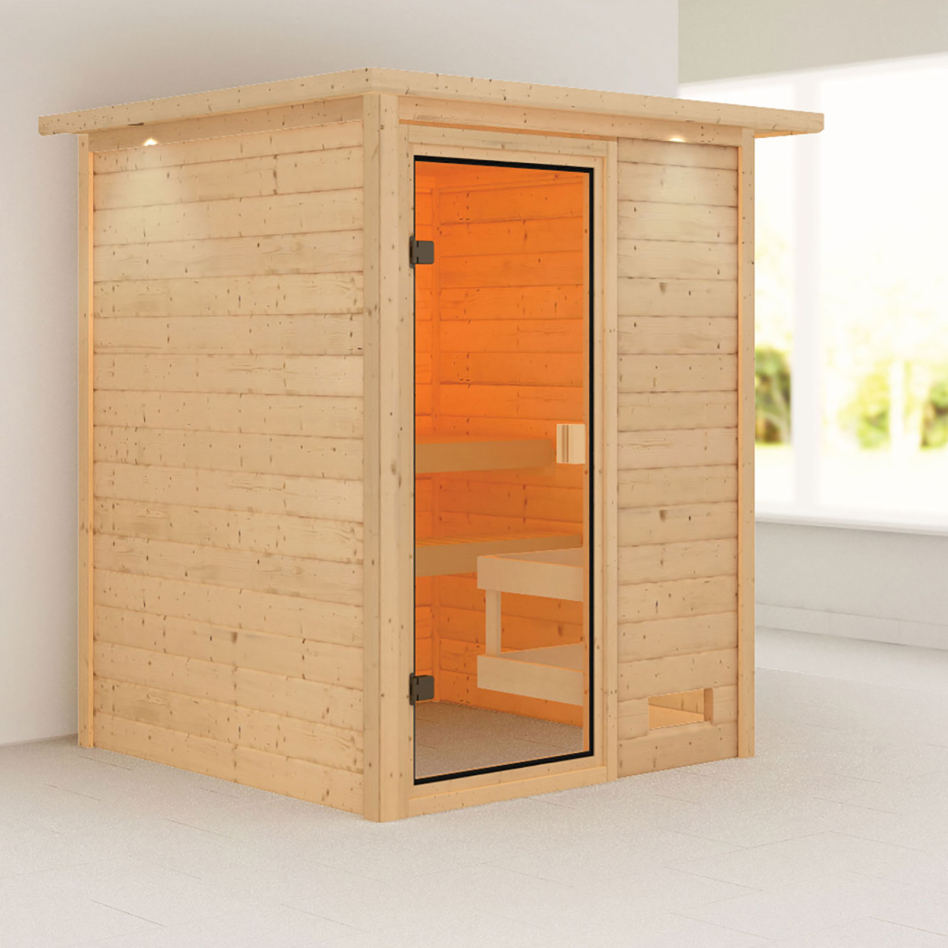 Sauna Karibu Woodfeeling Sandra, sans poêle, avec costière de toiture