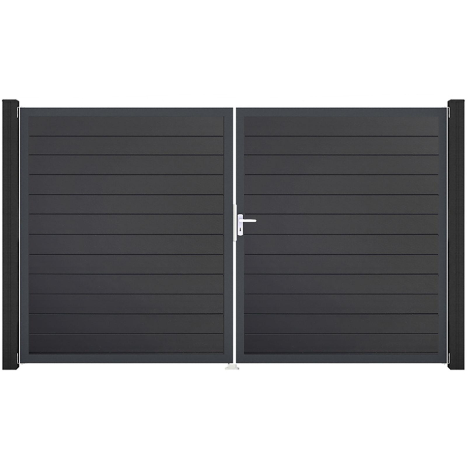 GroJa Doppeltor BasicLine schmal PVC-Steckzaun Anthrazit , DIN Rechts, Anthrazit DB 703