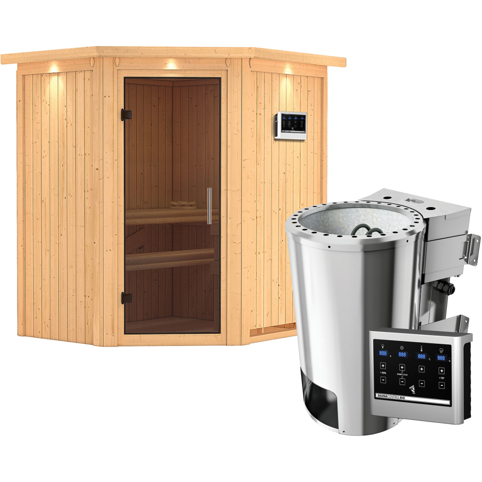 Karibu Sauna Tonja, Easy Bio 3,6 kW Ofen, avec costière de toiture,graphit,Porte tout verre