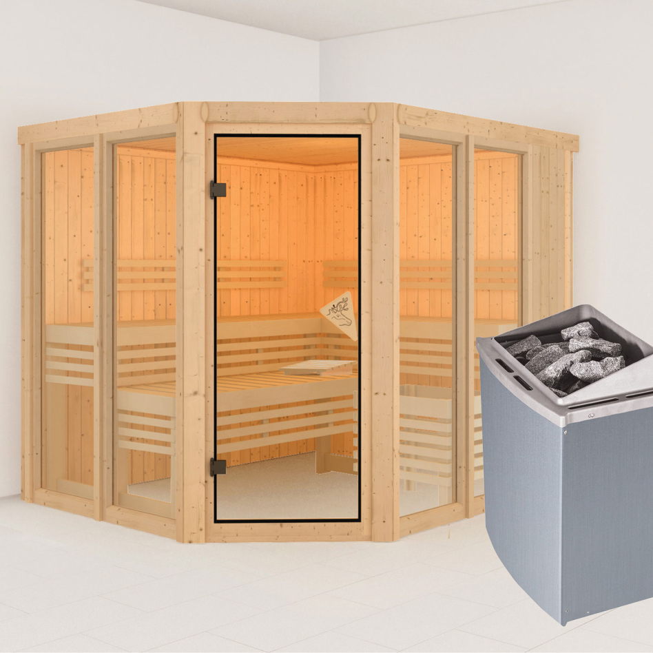 Sauna Karibu Ainur, 9 kW cmd intégrée, sans corniche