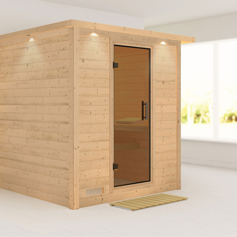 Karibu Sauna Mojave, sans poêle, avec costière de toiture,graphit,Porte tout verre