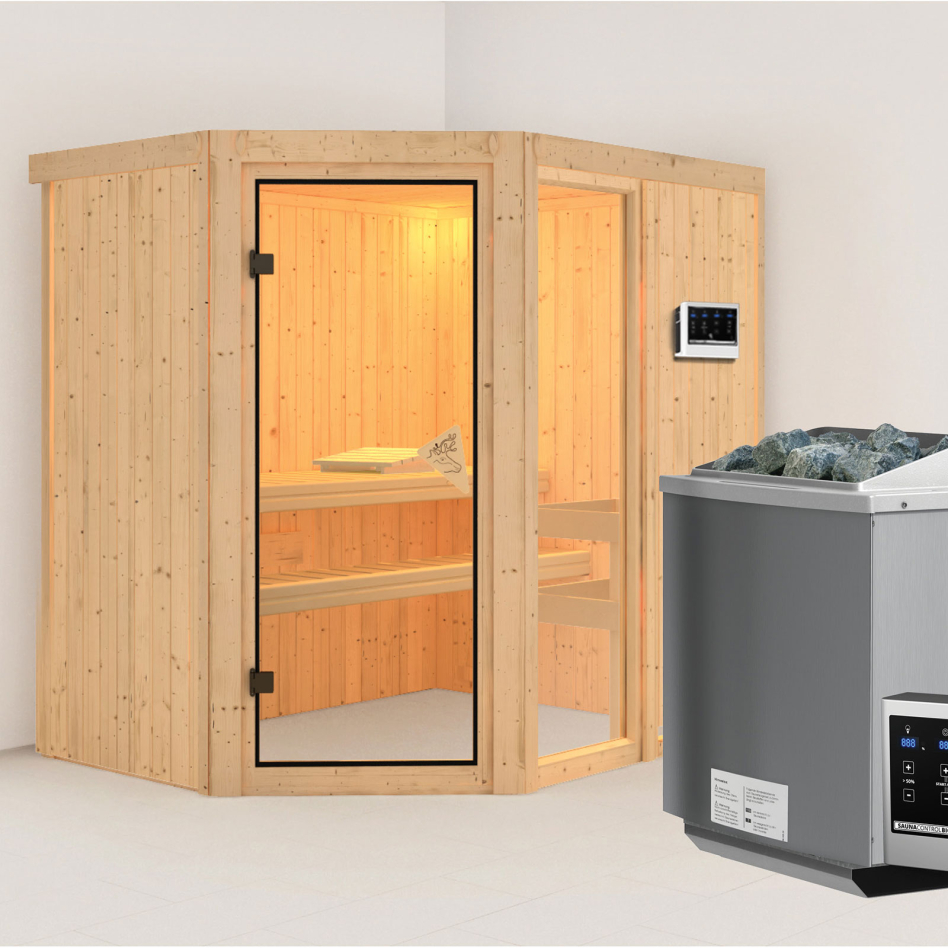Karibu Sauna Fiona 1, 9 kW cmd ext. Easy Bio, sans corniche