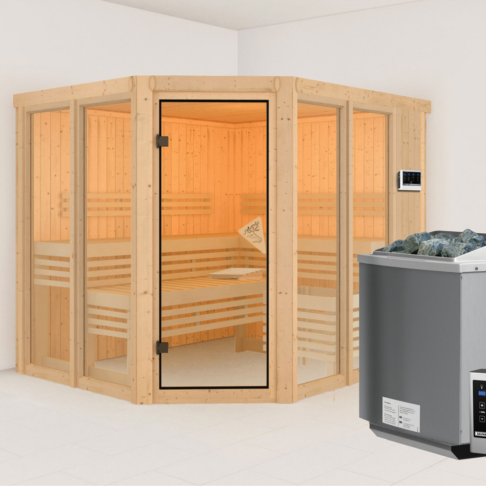 Sauna Karibu Ainur, 9 kW cmd ext. Easy Bio, sans corniche
