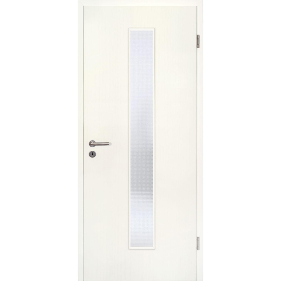Kilsgaard Zimmertür mit Lichtausschnitt/Glas schmal mittig Esche weiß Lamikor Typ 43/LA05 Rundkante, DIN Rechts, 860x2110 mm,Mastercarré (ESG)